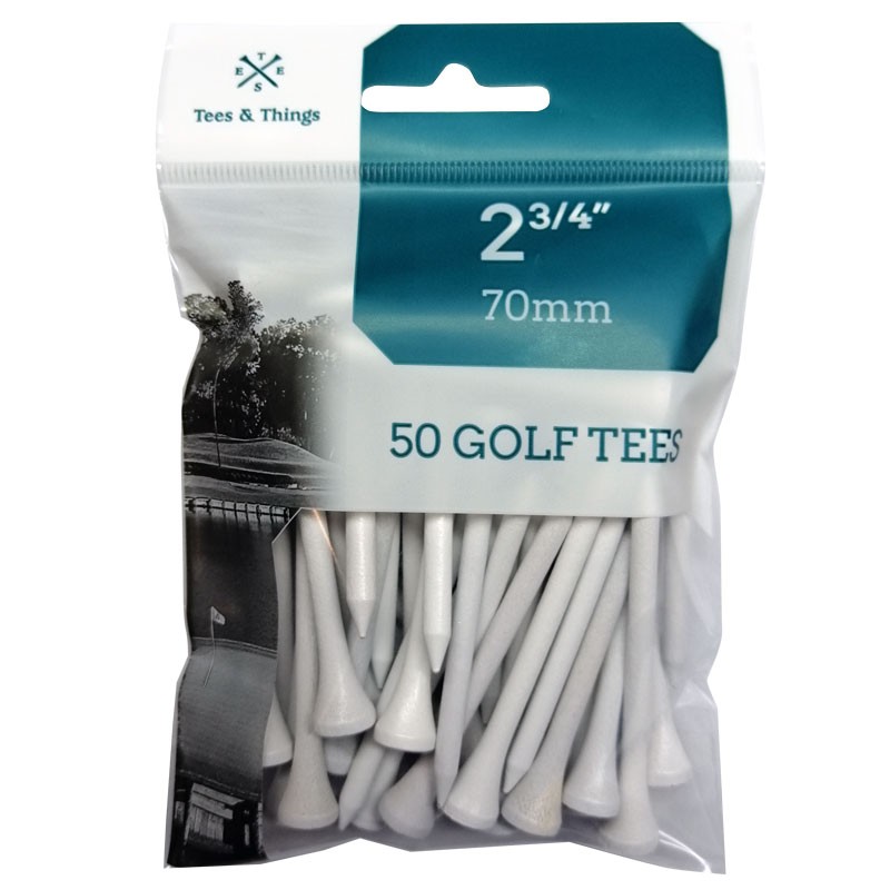 Bolsa de 50 tees de madera blancos de 70mm